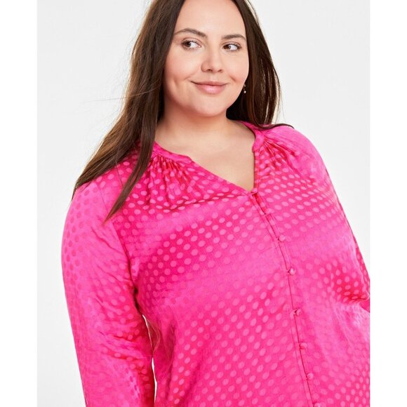 On 34th Womens Trendy Plus V Neck Long Sleeve Pintuck Blouse Fuchsia Size 3X NWT - Picture 2 of 5